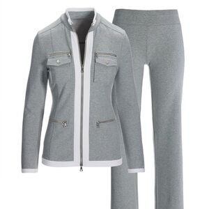 Boston Proper Heather Gray Track Suit with White Trim